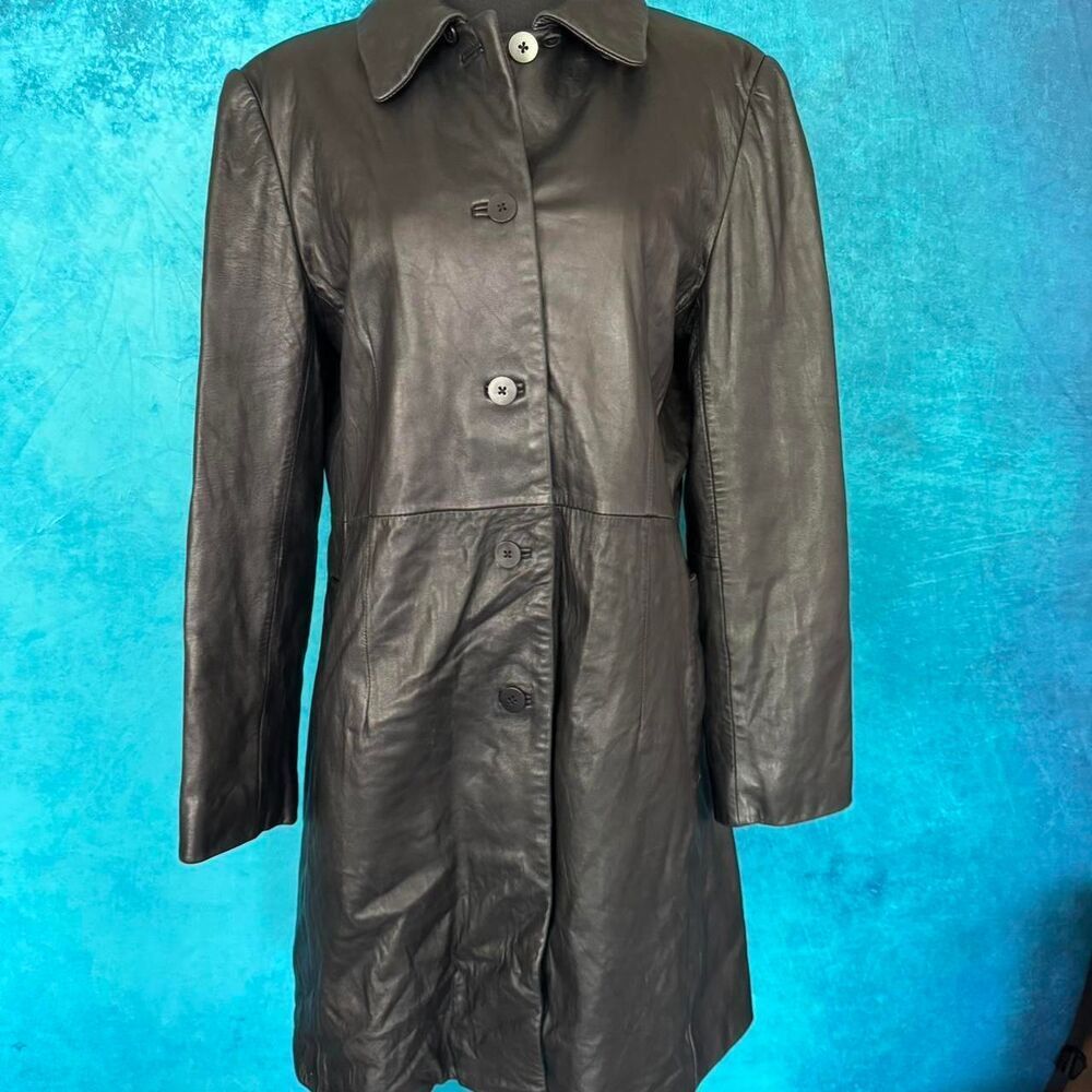 Anne Klein Leather Trench Coat / 90s Leather Trench